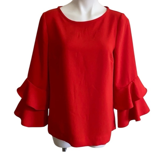 J.CREW NWT Red/Orange tiered bell-sleeves top in drapey crepe 10T - Picture 2 of 10